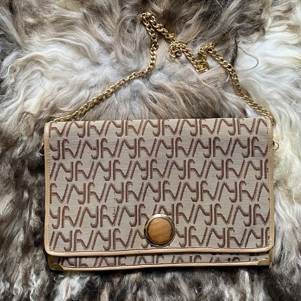 Midcentury Vintage Woven Clutch with Wood Detail